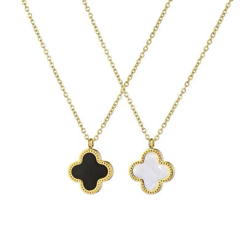 Double-Sided Lucky Clover Necklace Black & White